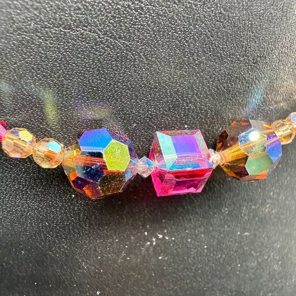 925 Sterling Silver Multicolor Rainbow Faceted Beaded Necklace Bohemian - Picture 3 of 5